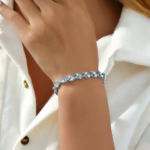 Silver Leaf Cubic Zirconia Bracelet